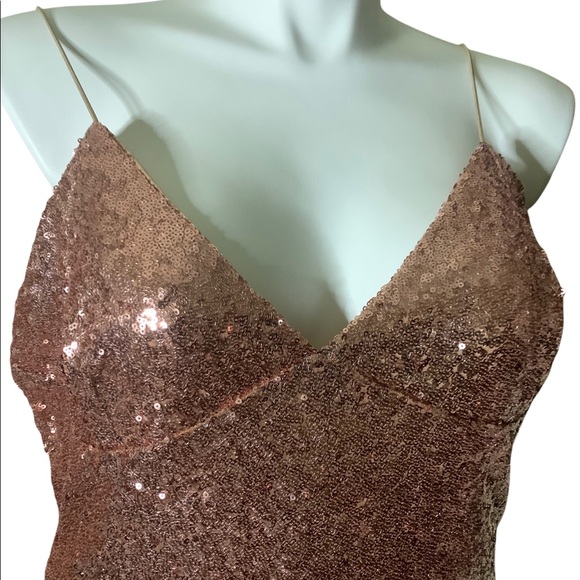 Club L for ASOS Rose Gold Sequin Cami Strap Midi Metallic Cocktail Dress Zipper - Picture 2 of 8